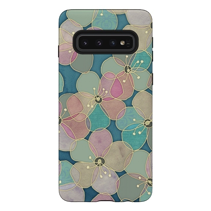 Galaxy S10 StrongFit It's Always Summer Somewhere - floral pattern on teal by Micklyn Le Feuvre