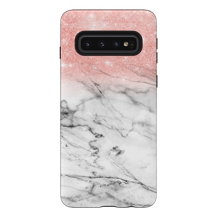 Galaxy S10 StrongFit Rose Gold Glitter on Marble by  Utart