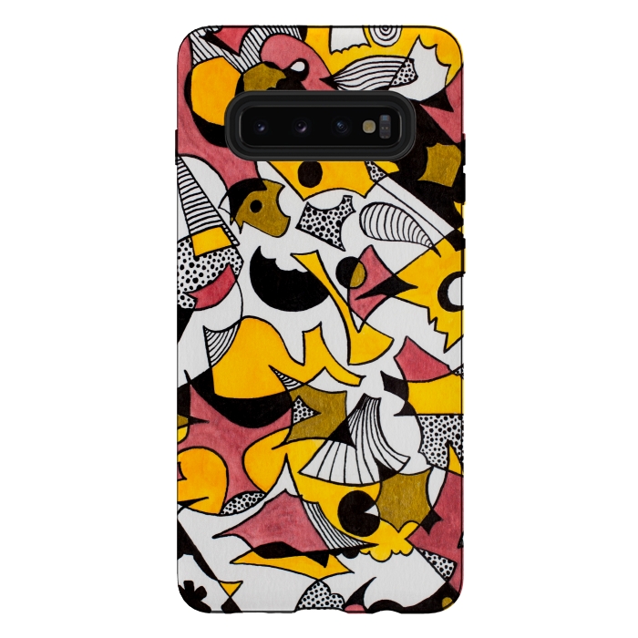 Galaxy S10 plus StrongFit Abstract Shapes in Yellow, Red and Gold by Paula Ohreen
