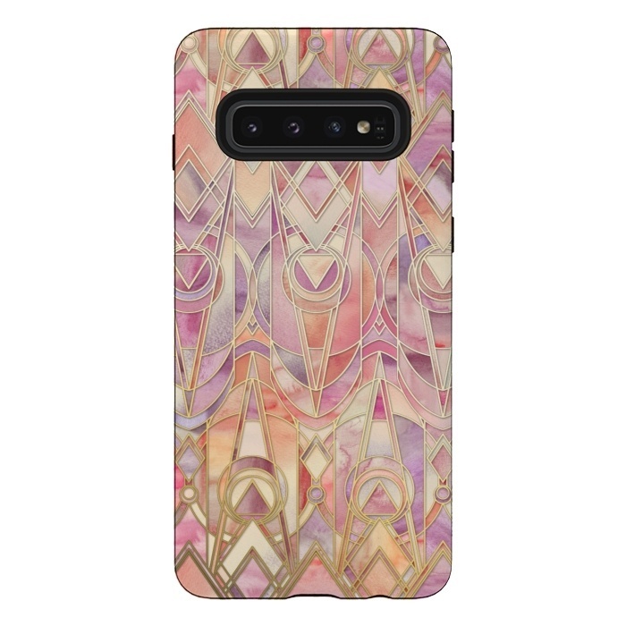 Galaxy S10 StrongFit Autumn Peach and Amethyst Art Deco Pattern by Micklyn Le Feuvre