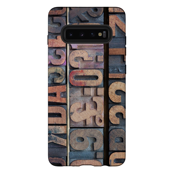 Galaxy S10 plus StrongFit Old Wooden Print Blocks by Andrea Haase