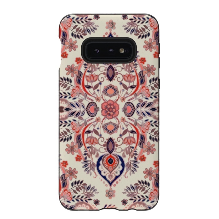 Galaxy S10e StrongFit Modern Folk in Coral Red and Indigo by Micklyn Le Feuvre