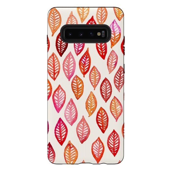 Galaxy S10 plus StrongFit Watercolor Leaf Pattern in Autumn Colors by Micklyn Le Feuvre