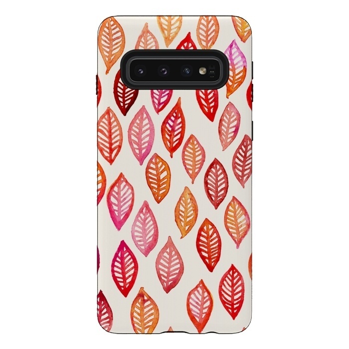 Galaxy S10 StrongFit Watercolor Leaf Pattern in Autumn Colors by Micklyn Le Feuvre