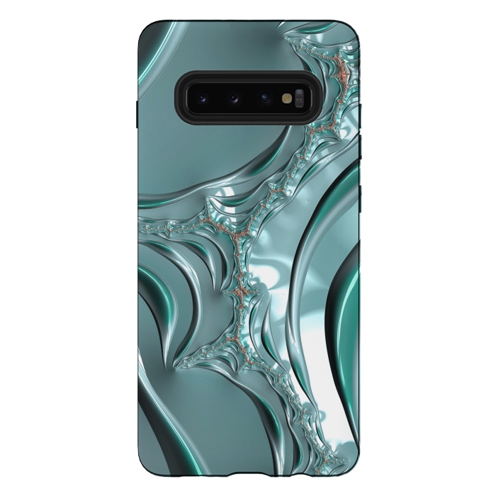 Galaxy S10 plus StrongFit Shiny blue teal fractal 2 by Andrea Haase