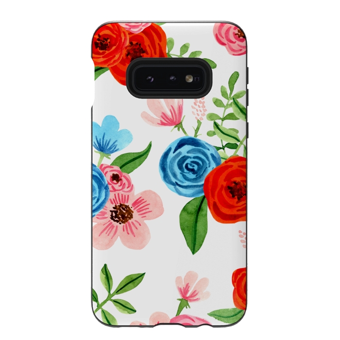 Galaxy S10e StrongFit White Ditsy Block Floral Garden Print by Becky Starsmore
