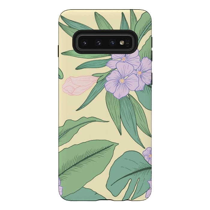 Galaxy S10 StrongFit Yellow Tropical Floral Print by Becky Starsmore