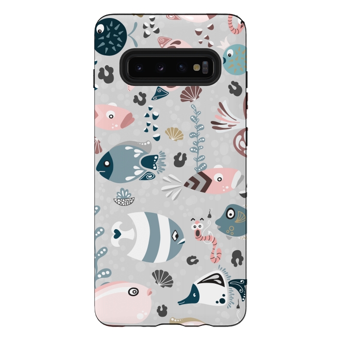 Galaxy S10 plus StrongFit Funny Fish in Pink and Blue by Paula Ohreen