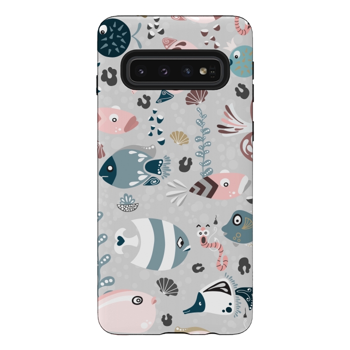 Galaxy S10 StrongFit Funny Fish in Pink and Blue by Paula Ohreen