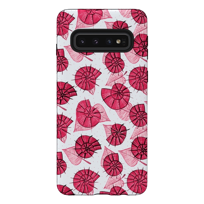 Galaxy S10 StrongFit Pink Snails And LeavesPattern by Boriana Giormova