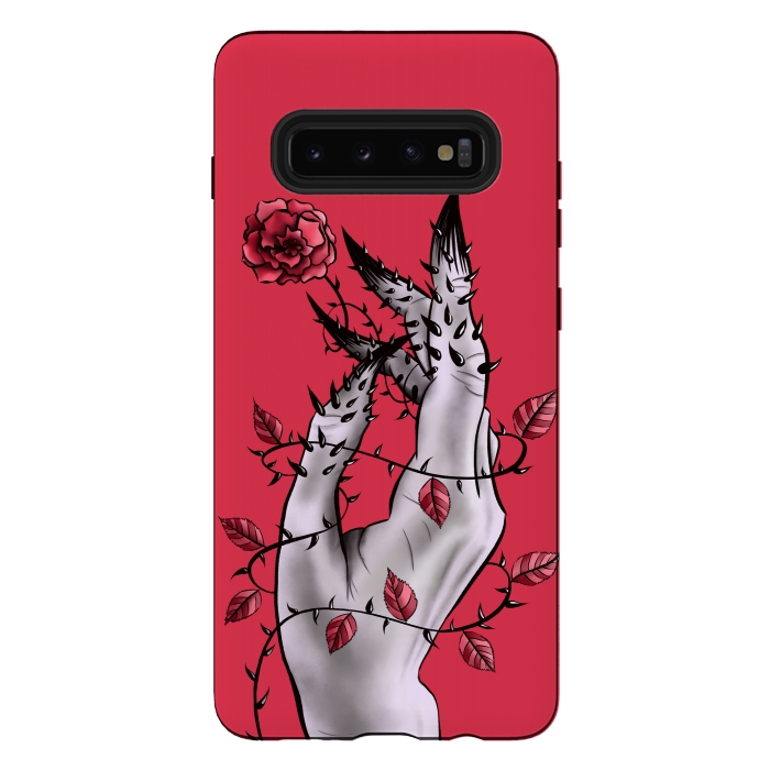 Galaxy S10 plus StrongFit Deformed Hand With Thorns And Rose Horror Art by Boriana Giormova
