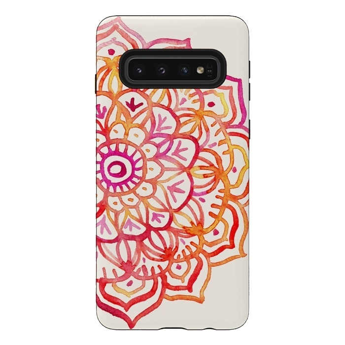 Galaxy S10 StrongFit Watercolor Mandala in Sunset Colors by Micklyn Le Feuvre