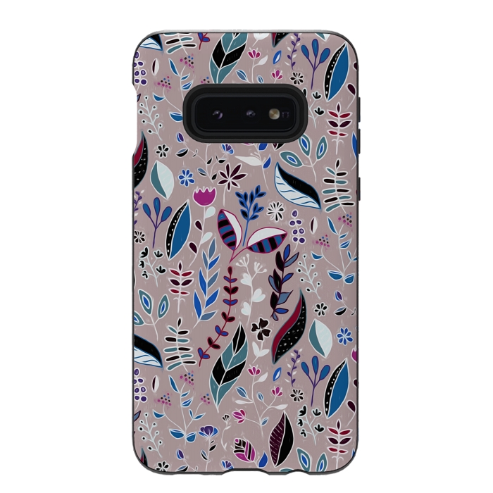 Galaxy S10e StrongFit Vibrant Nature Doodle On soft Grey  by Tigatiga