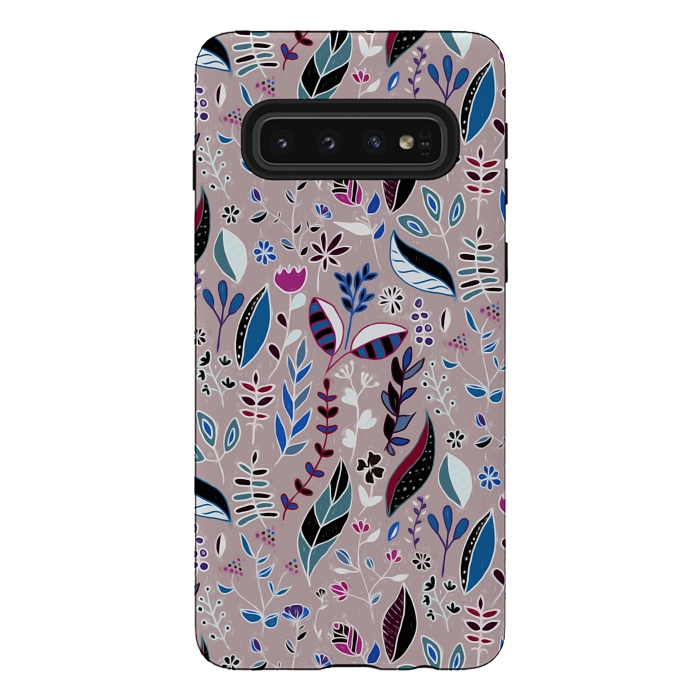 Galaxy S10 StrongFit Vibrant Nature Doodle On soft Grey  by Tigatiga