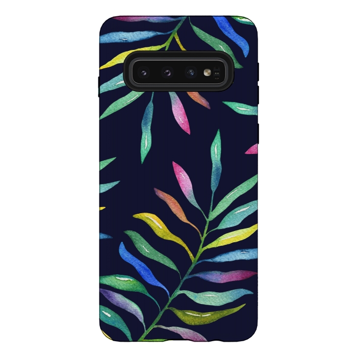 Galaxy S10 StrongFit Rainbow Tropical Leaf by Noonday Design