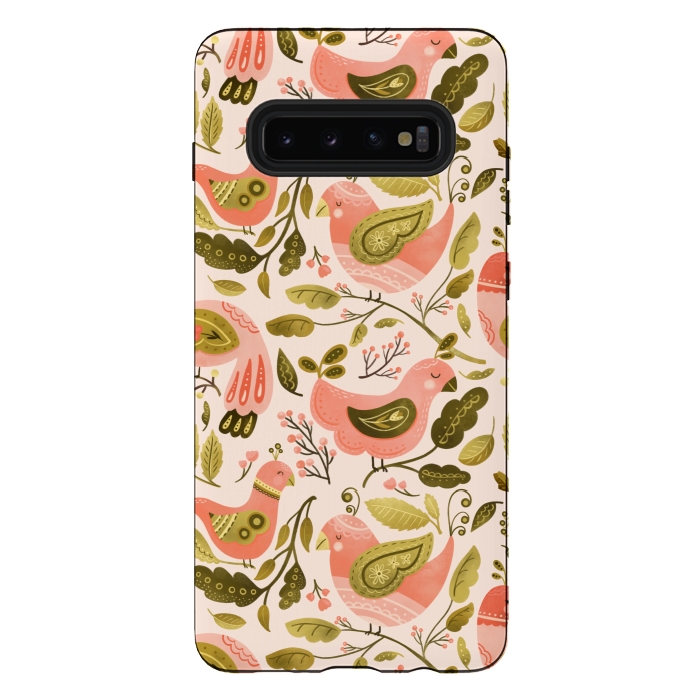 Galaxy S10 plus StrongFit Peachy Keen Birds by Noonday Design