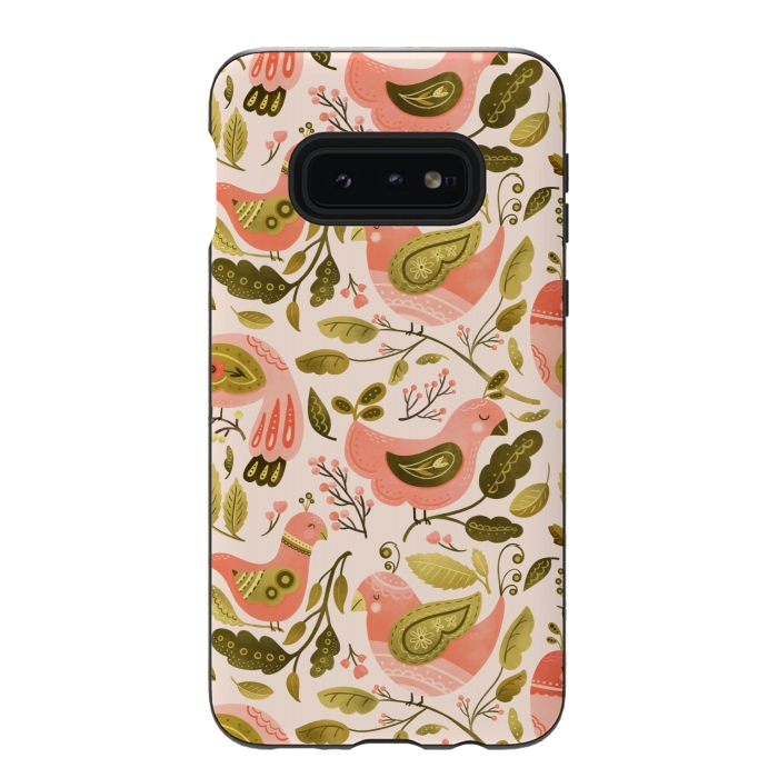 Galaxy S10e StrongFit Peachy Keen Birds by Noonday Design