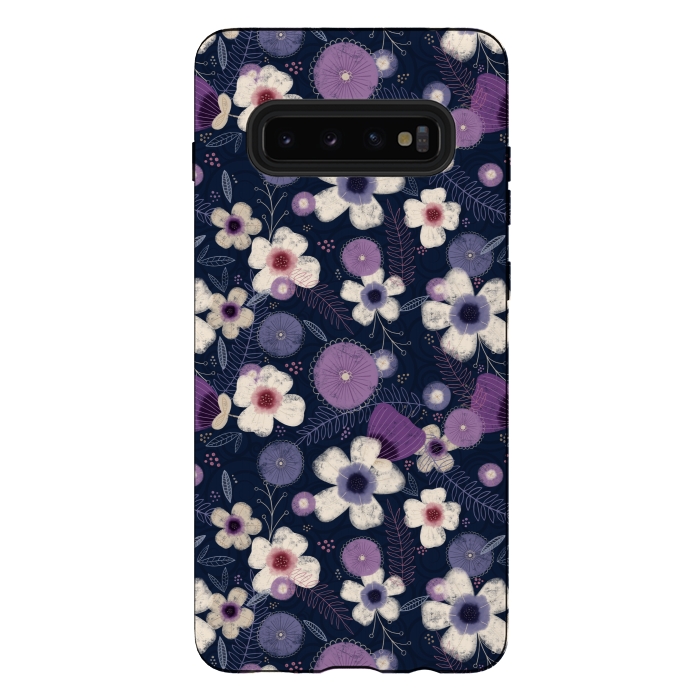 Galaxy S10 plus StrongFit Navy & Purple Floral by Noonday Design