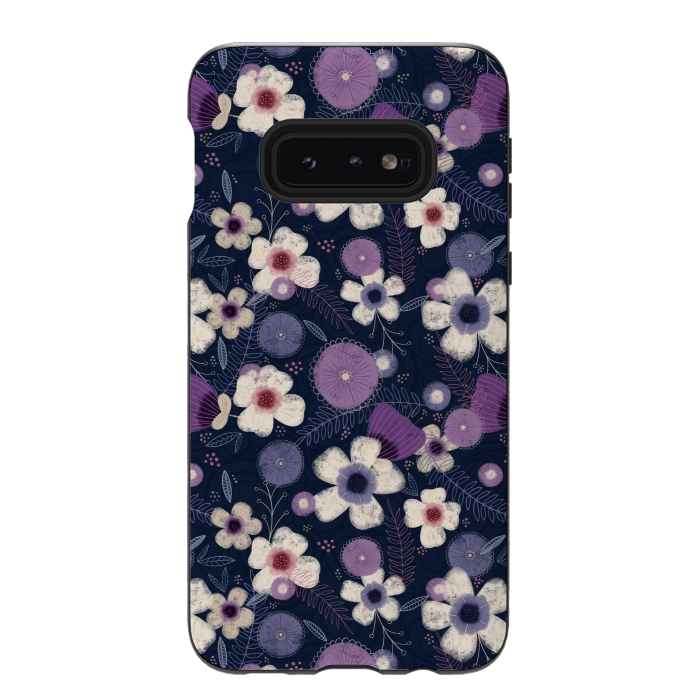 Galaxy S10e StrongFit Navy & Purple Floral by Noonday Design