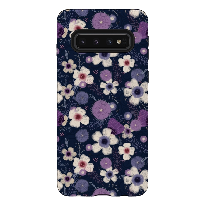 Galaxy S10 StrongFit Navy & Purple Floral by Noonday Design