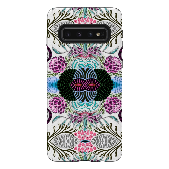 Galaxy S10 StrongFit Whimsical tribal mask abstract design by InovArts