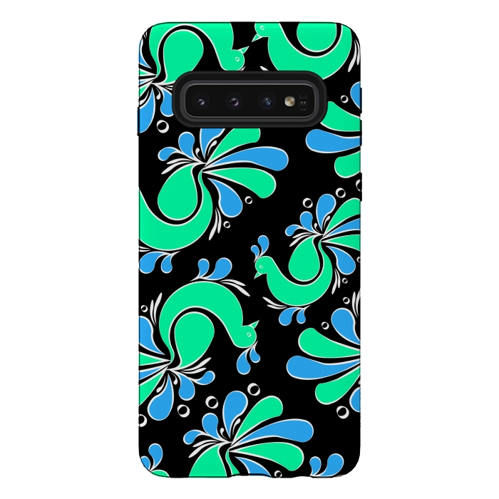 Galaxy S10 StrongFit blue green peacock by MALLIKA