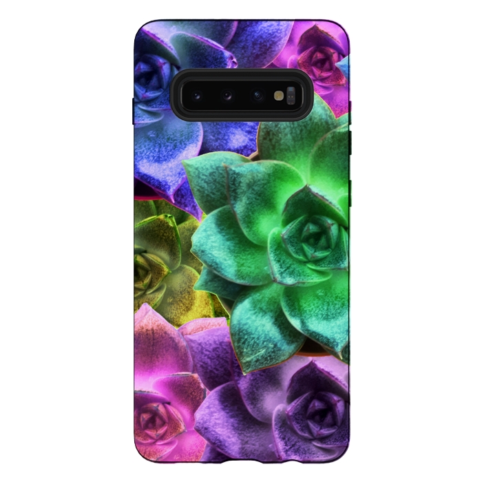 Galaxy S10 plus StrongFit Succulent Plants Psychedelic Colors Pattern by BluedarkArt