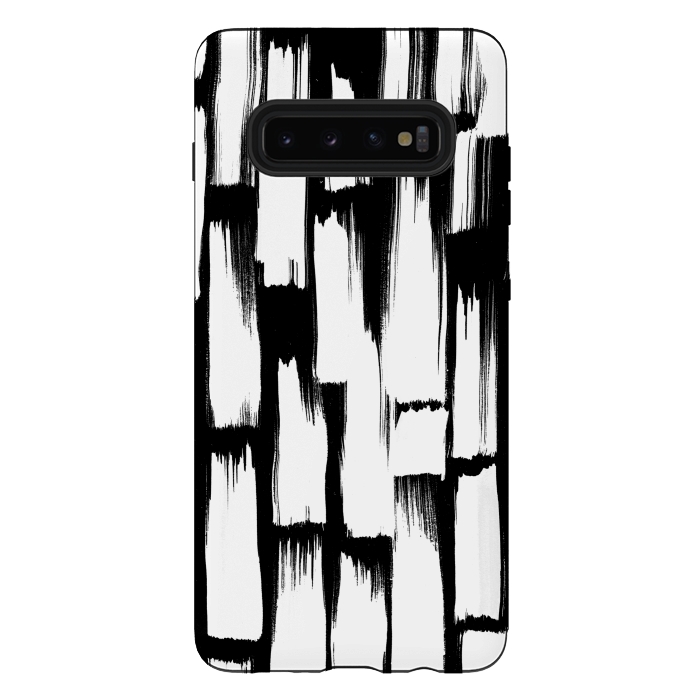 Galaxy S10 plus StrongFit Tribal white brushstrokes on black background by Oana 