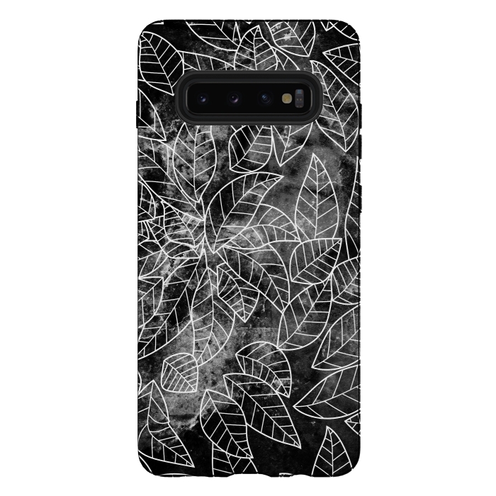 Galaxy S10 plus StrongFit Black and white leaves on marble by Oana 