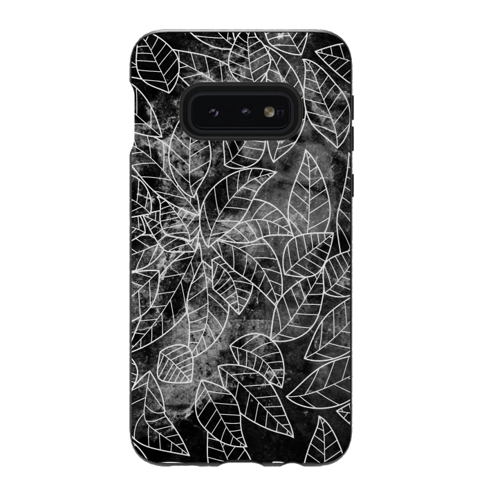 Galaxy S10e StrongFit Black and white leaves on marble by Oana 