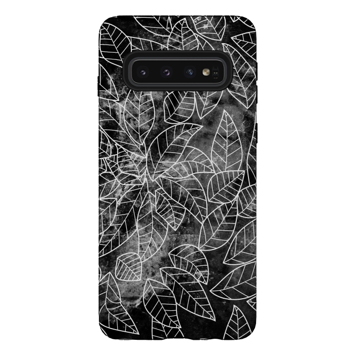 Galaxy S10 StrongFit Black and white leaves on marble by Oana 