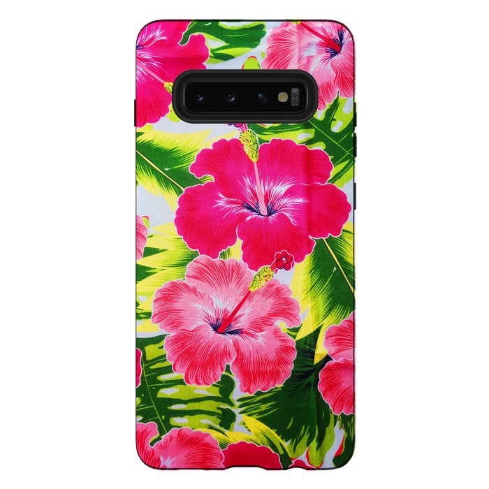 Galaxy S10 plus StrongFit Hibiscus Exotic Floral Pattern by BluedarkArt