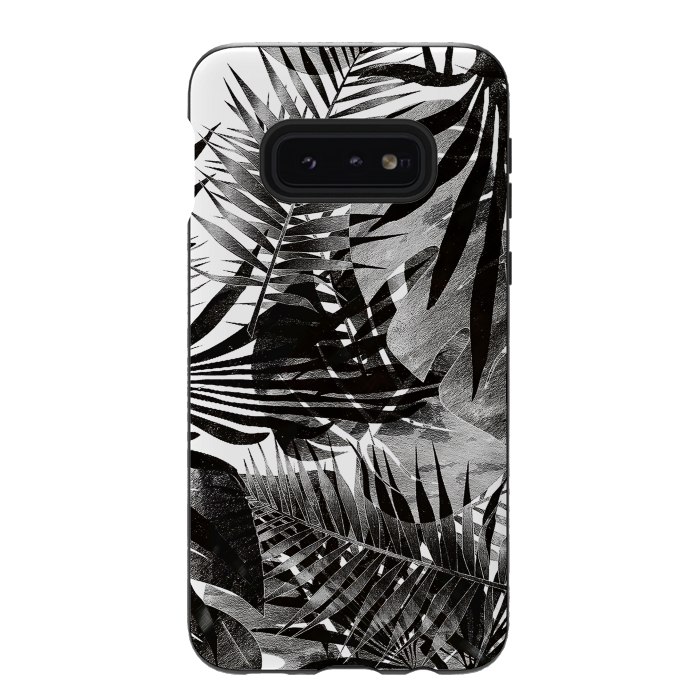 Galaxy S10e StrongFit Black ink tropical palm and ficus leaves monochrome jungle by Oana 