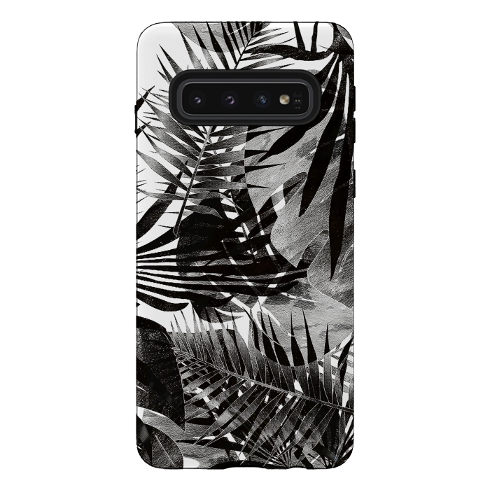 Galaxy S10 StrongFit Black ink tropical palm and ficus leaves monochrome jungle by Oana 