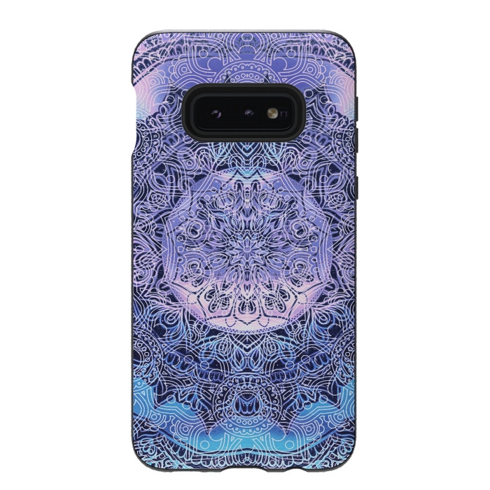 Galaxy S10e StrongFit Purple blue ethnic gradient mandala flowers by Oana 