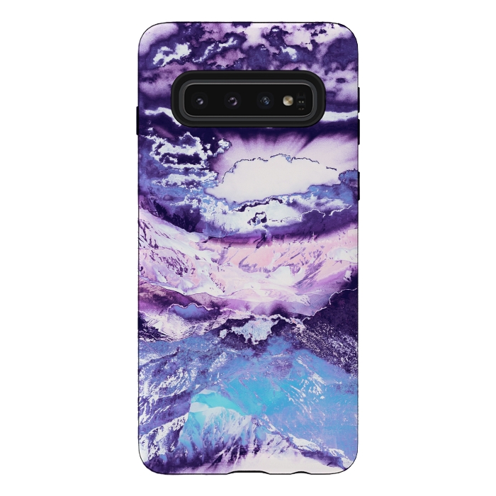 Galaxy S10 StrongFit Purple blue sunset mountain landscape art by Oana 