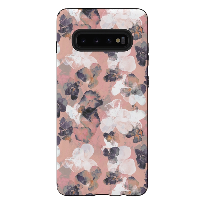 Galaxy S10 plus StrongFit White pink transparent pansy petals painting by Oana 