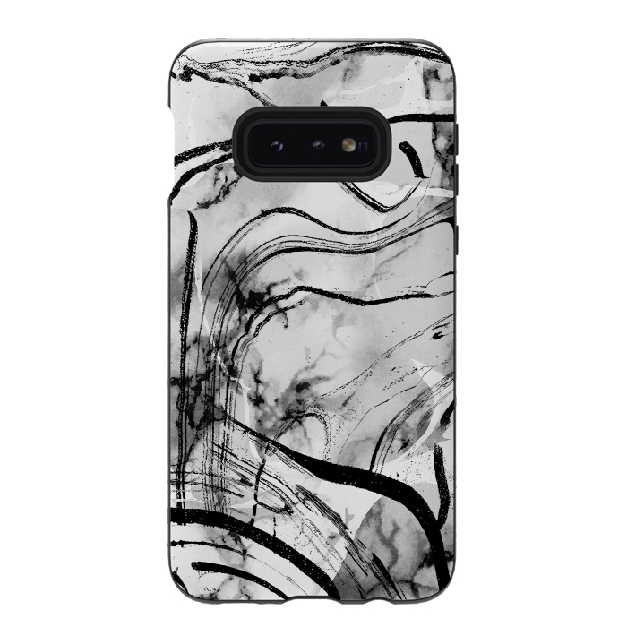 Galaxy S10e StrongFit Minimal white gray marble with black ink brushstroke stripes by Oana 