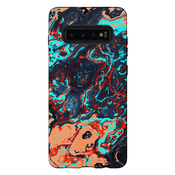 Galaxy S10 plus StrongFit Black Marble Colorful Waves by Art Design Works