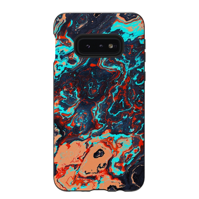 Galaxy S10e StrongFit Black Marble Colorful Waves by Art Design Works