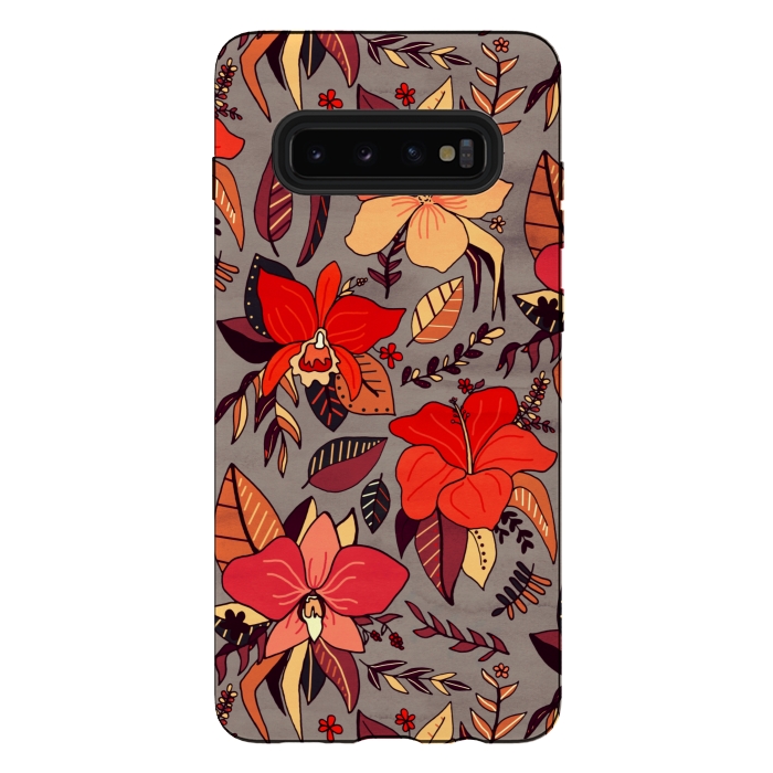 Galaxy S10 plus StrongFit Red Tropical Floral by Tigatiga