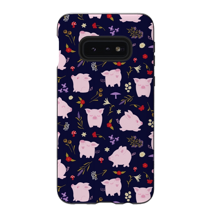 Galaxy S10e StrongFit Cute Pigs Dancing Around Floral Motif by Portia Monberg