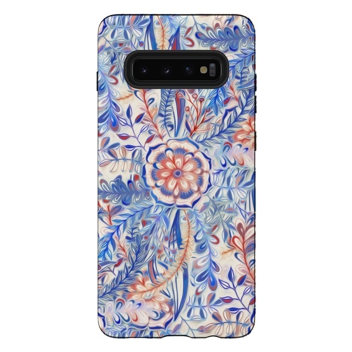 Galaxy S10 plus StrongFit Boho Flower Burst in Red and Blue by Micklyn Le Feuvre