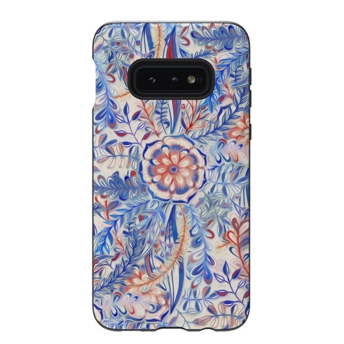 Galaxy S10e StrongFit Boho Flower Burst in Red and Blue by Micklyn Le Feuvre