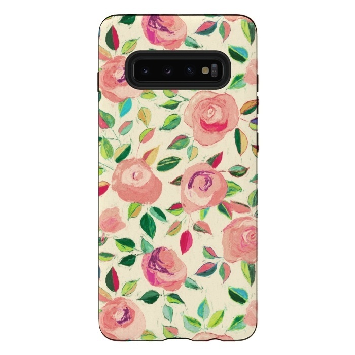 Galaxy S10 plus StrongFit Pink and Peach Rose Pattern in Pastels by Micklyn Le Feuvre