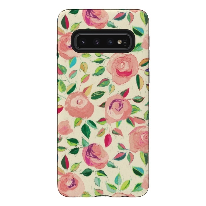 Galaxy S10 StrongFit Pink and Peach Rose Pattern in Pastels by Micklyn Le Feuvre