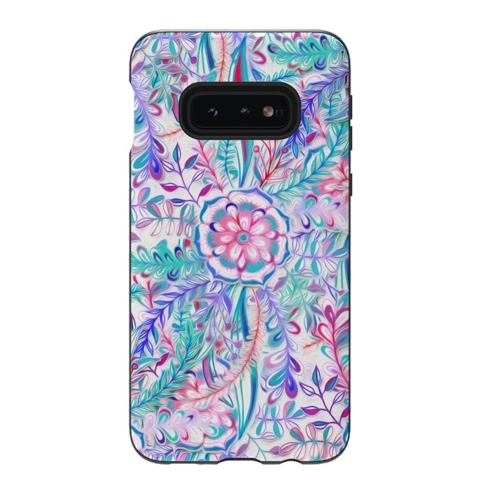 Galaxy S10e StrongFit Boho Flower Burst in Pink and Blue by Micklyn Le Feuvre