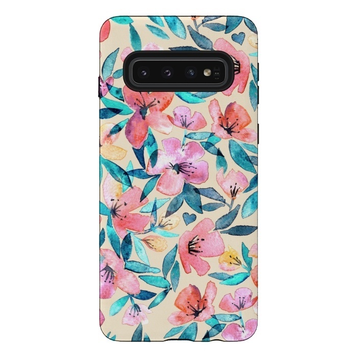 Galaxy S10 StrongFit Fresh Watercolor Floral on Cream  by Micklyn Le Feuvre