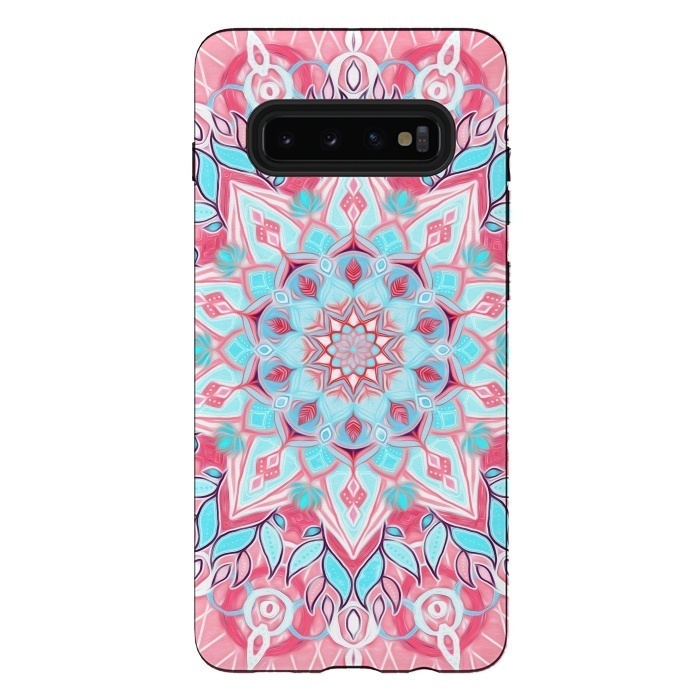 Galaxy S10 plus StrongFit Bright Boho Aqua and Pink Mandala by Micklyn Le Feuvre
