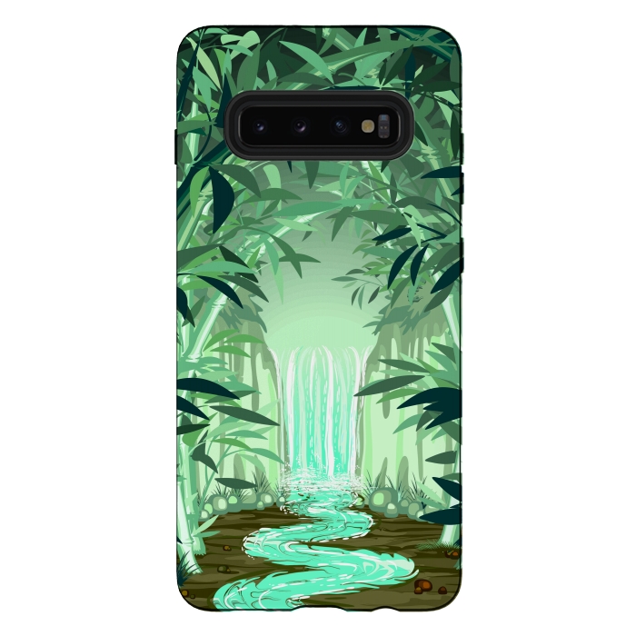 Galaxy S10 plus StrongFit Fluorescent Waterfall on Surreal Bamboo Forest  by BluedarkArt